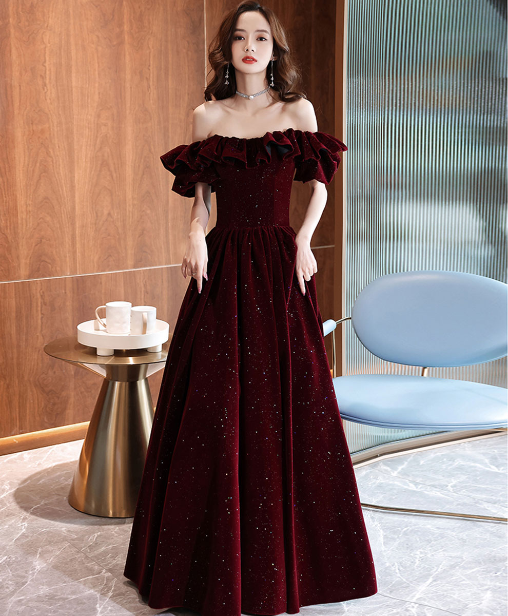 Simple Burgundy Velvet Long Prom Dress Burgundy Bridesmaid Dress US 10 / Burgundy Simple Burgundy Velvet Long Prom Dress Burgundy Bridesmaid Dress US 10 / Burgundy