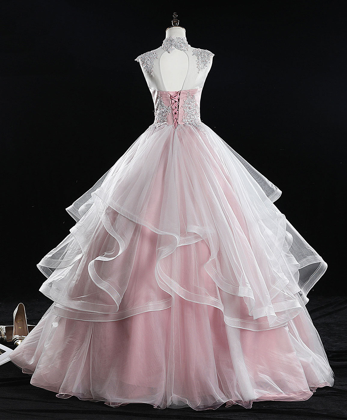 high neck pink prom dress Two Piece High Neck Mermaid Satin Pink Prom Dress with Split PG892 US10 / Custom Color