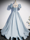 Light Blue Satin Long Prom Dress, Light Blue Formal Sweet 16 dress