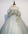 Green Tulle Lace Long Prom Dress, Green Tulle Sweetheart 16 Dress