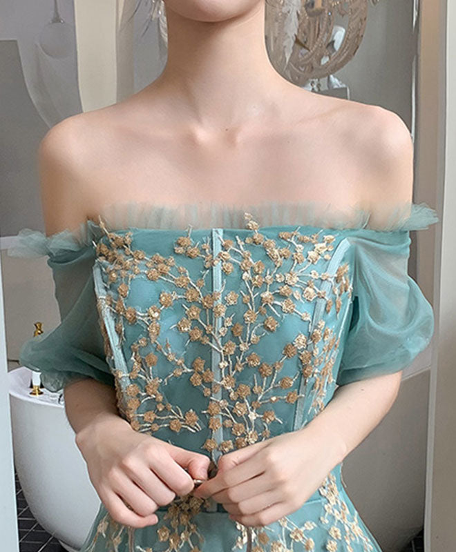 Green Tulle Lace Long Prom Dress Green Tulle Formal Dress