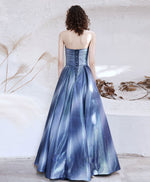 Blue Satin Long Prom Dress, Blue Aline Formal Evening Dresses