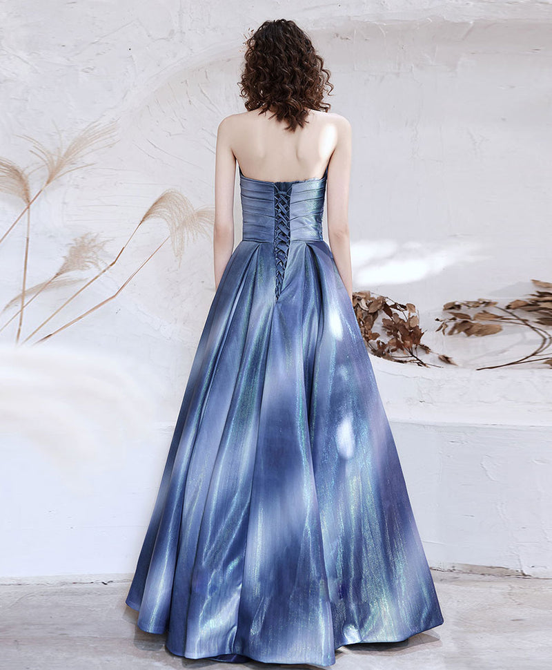 Blue Satin Long Prom Dress, Blue Aline Formal Evening Dresses – shopluu Blue Satin Long Prom Dress, Blue Aline Formal Evening Dresses – shopluu