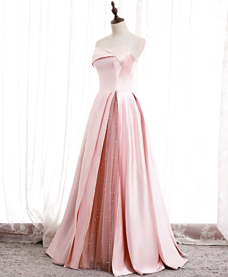 Simple Pink Satin Long Prom Dress, Pink Formal Bridesmaid Dress