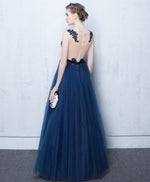 Elegant Dark Blue Tulle Lace Long Prom Dress, Blue Evening Dress