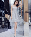 Gray Tulle High Low Prom Dress, Gray Tulle Evening Dress