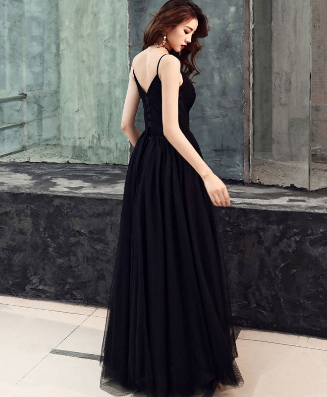 Simple Sweetheart Black Tulle Long Prom Dress, Black Evening Dress