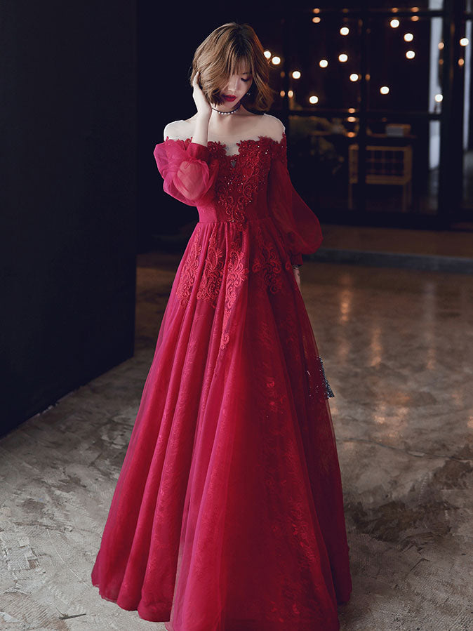 Red A line Tulle Lace Long Prom Dress, Tulle Lace Evening Dress US 6 / Custom Color Red A line Tulle Lace Long Prom Dress, Tulle Lace Evening Dress US 6 / Custom Color