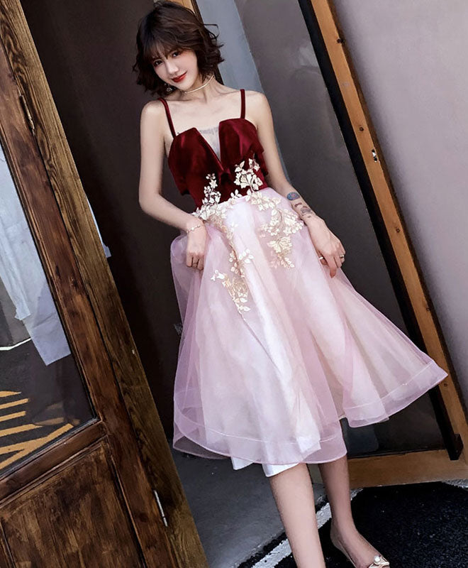 Pink Sweetheart Neck Tulle Short Prom Dress, Homecoming Dress