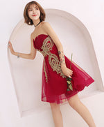 Burgundy Tulle Lace Short Prom Dress, Burgundy Homecoming Dress