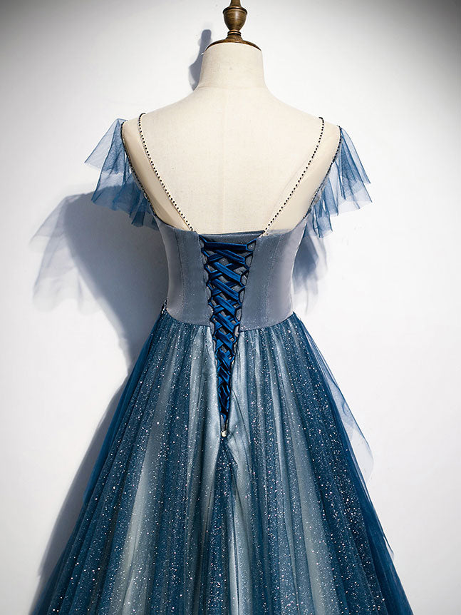 Blue Tulle Long Prom Dresses, A-Line Formal Evening Dresses US 2 / Blue Blue Tulle Long Prom Dresses, A-Line Formal Evening Dresses US 2 / Blue