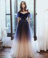 Blue Sweetheart Tulle Off Shoulder Long Prom Dress Blue Evening Dress