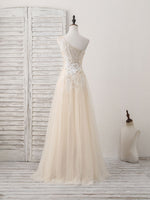 Unique Champagne Tulle Sequin Long Prom Dress, Champagne Evening Dress