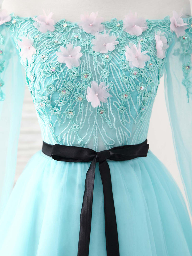 Green Tulle Lace Applique Short Prom Dress, Green Homecoming Dress