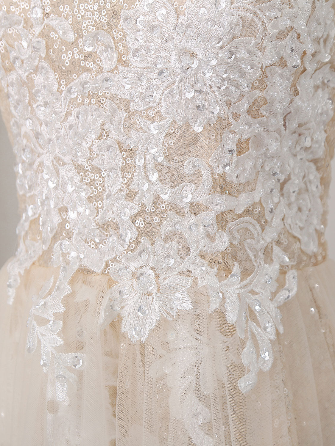 A-Line Champagne Tulle Sequin Long Prom Dress, Champagne Evening Dress
