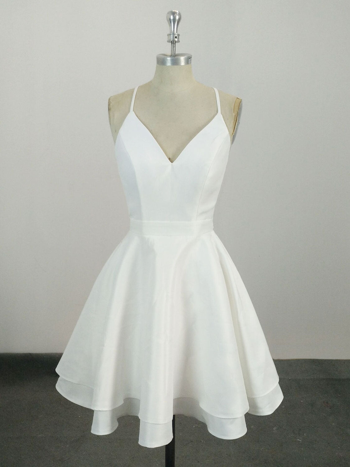 White Homecoming Dress 2021 A Line V Neck Short / Mini Satin Party Dress Summer 14 / White White Homecoming Dress 2021 A Line V Neck Short / Mini Satin Party Dress Summer 14 / White