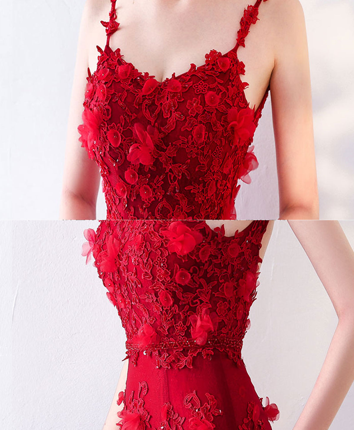 Burgundy Mermaid Long Prom Dress, Lace Mermaid Lace Long Evening Dress