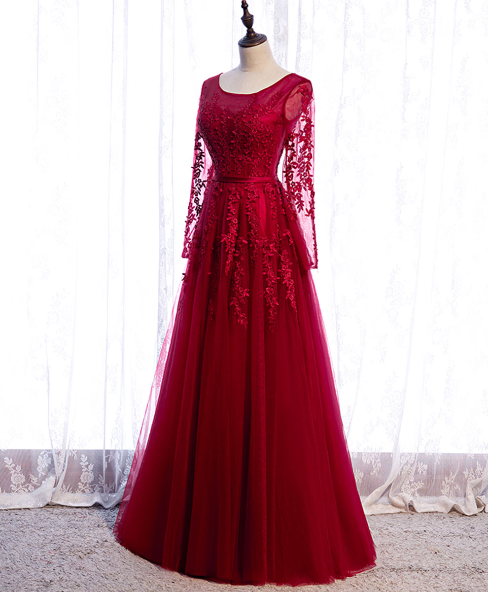 Burgundy Long Prom Dress, Burgundy Formal Bridesmaid Dress – shopluu