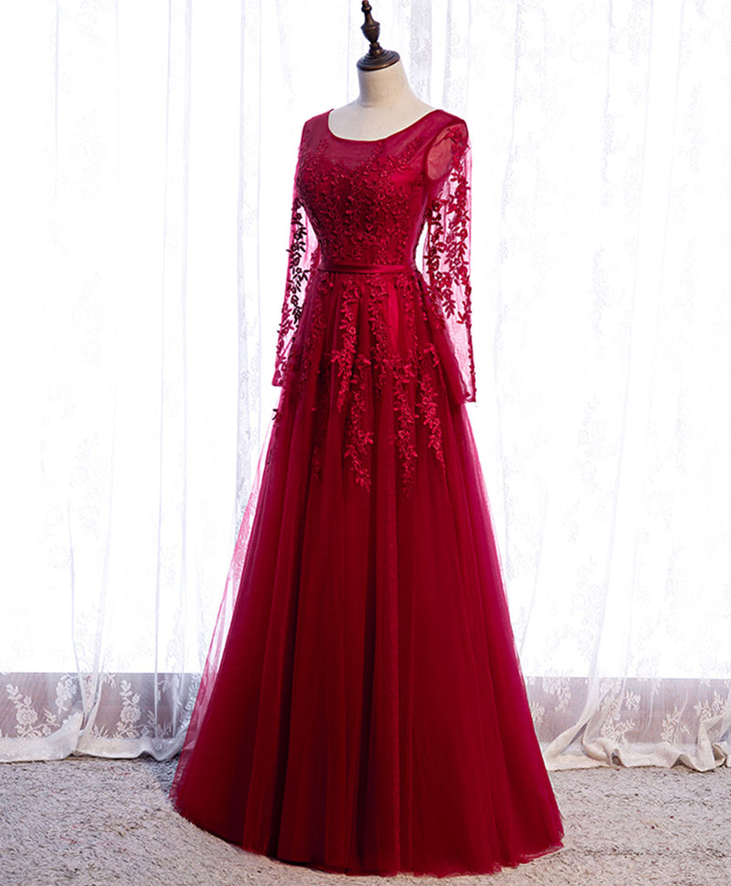 Burgundy Long Prom Dress, Burgundy Formal Bridesmaid Dress