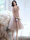 Pink tulle Lace Short Prom Dress, Pink Homecoming Dress