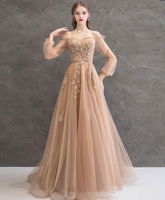 Pink A-line Tulle Lace Long Prom Dress Pink Lace Evening Dress