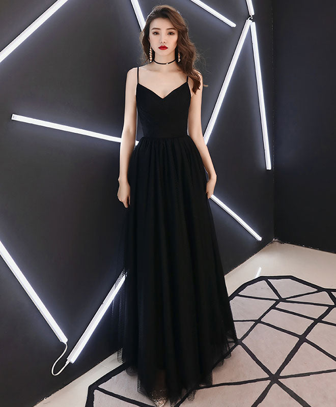 Simple Sweetheart Black Tulle Long Prom Dress, Black Evening Dress – shopluu