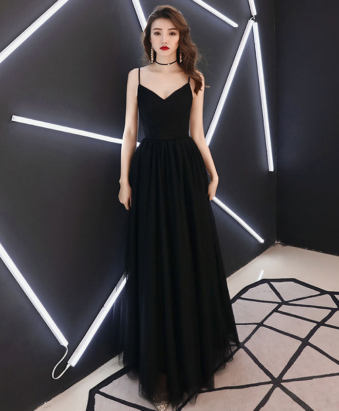 Simple Sweetheart Black Tulle Long Prom Dress, Black Evening Dress ...