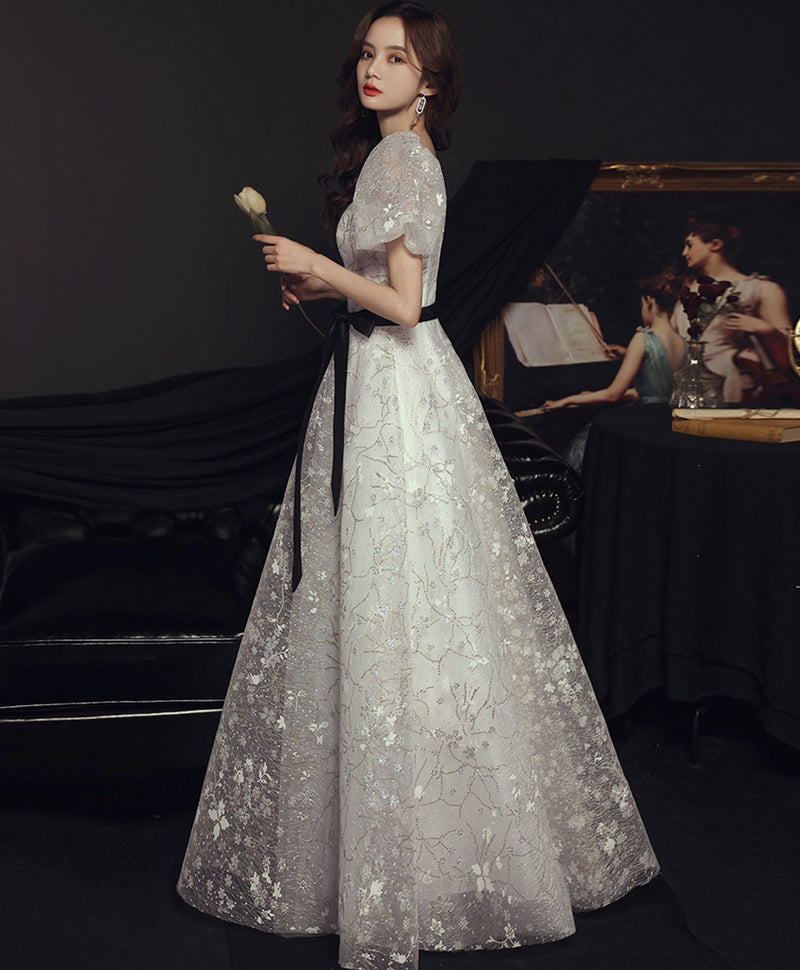 A line White Tulle Lace Sequin Long Prom Dress, White Formal Graduatio shopluu A line White Tulle Lace Sequin Long Prom Dress, White Formal Graduatio shopluu