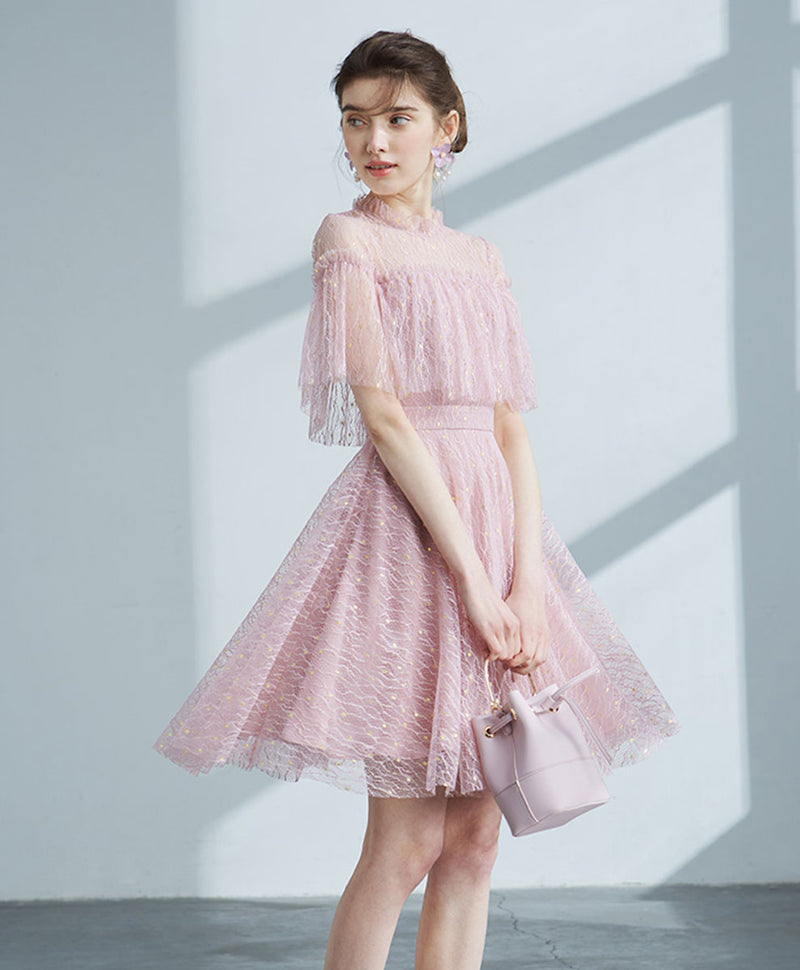 Pink Tulle Lace Short Prom Dress, Pink Homecoming Dress US 12 / Pink Pink Tulle Lace Short Prom Dress, Pink Homecoming Dress US 12 / Pink