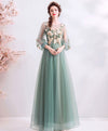 Green Round Neck Tulle Lace Long Prom Dress, Green Bridesmaid Dress