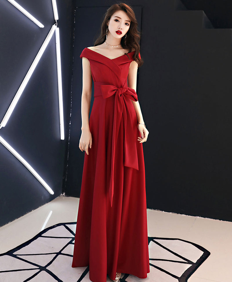 red formal holiday dress Burgundy Strapless Satin Long Prom Dress, A-Line Evening Party Dress Burgundy / 6