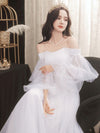 Simple White Tulle Long Prom Dress, White Formal Dresses
