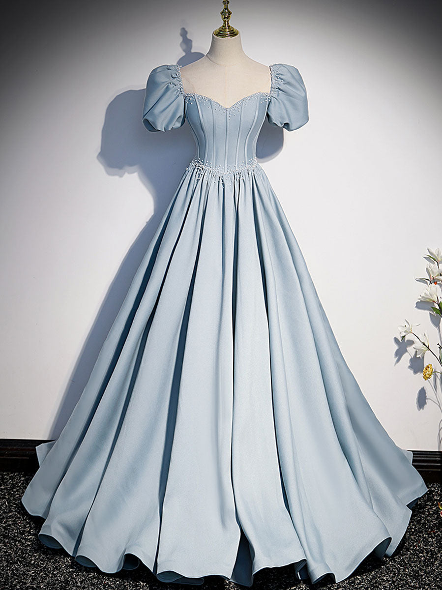 Light Blue Satin Long Prom Dress, Light Blue Formal Sweet 16 dress US 6 / Custom Color