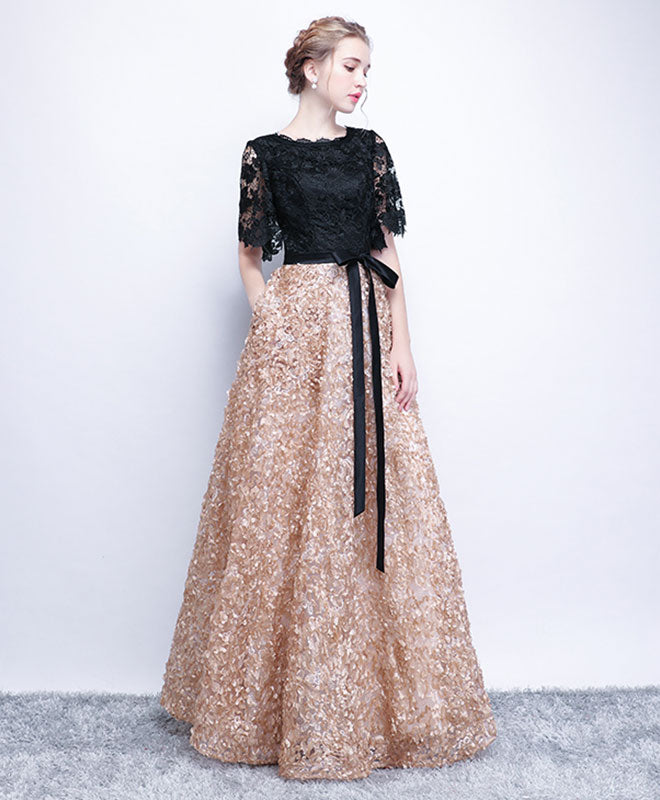 Unique Black Lace Long Prom Dress, Lace Evening Dress
