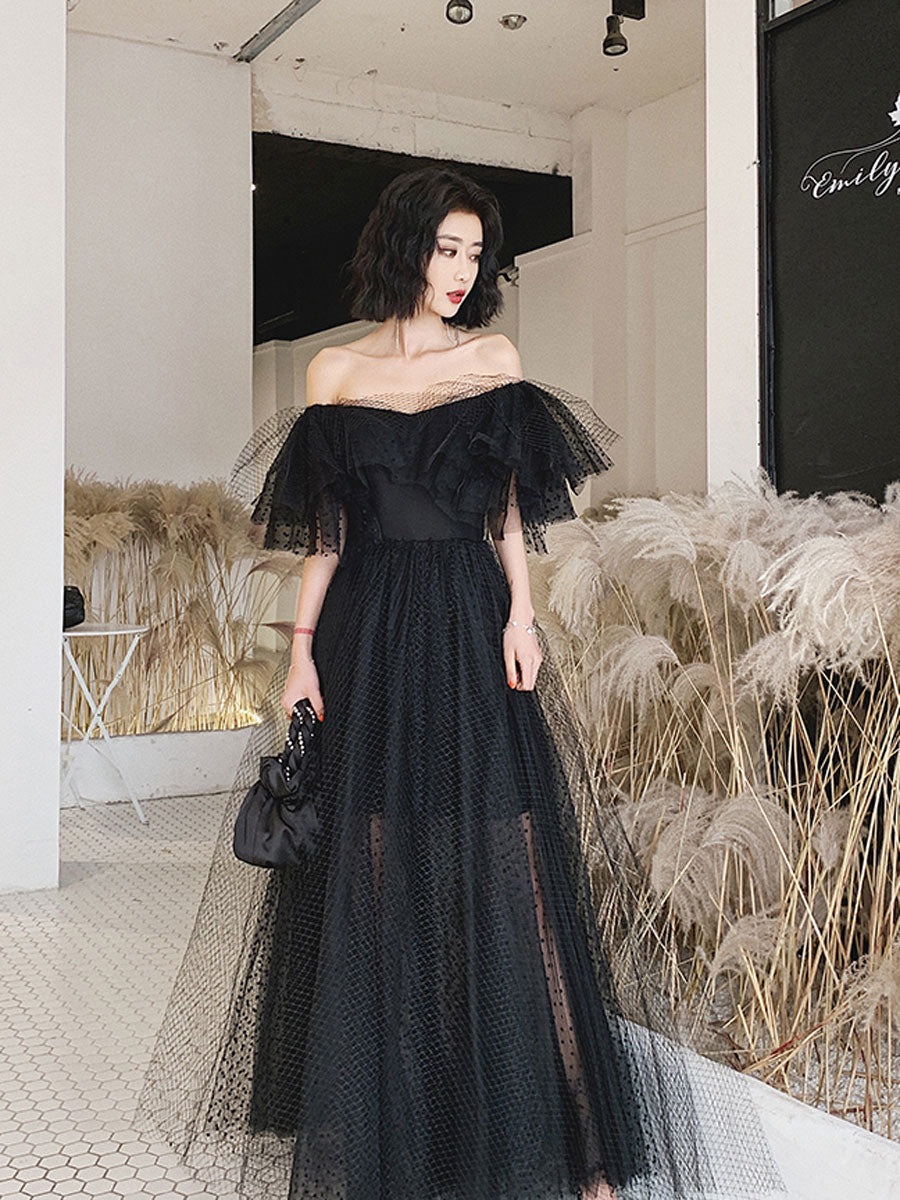 Black Tulle Long Prom Dress, Formal Dress Black Graduation Dresses
