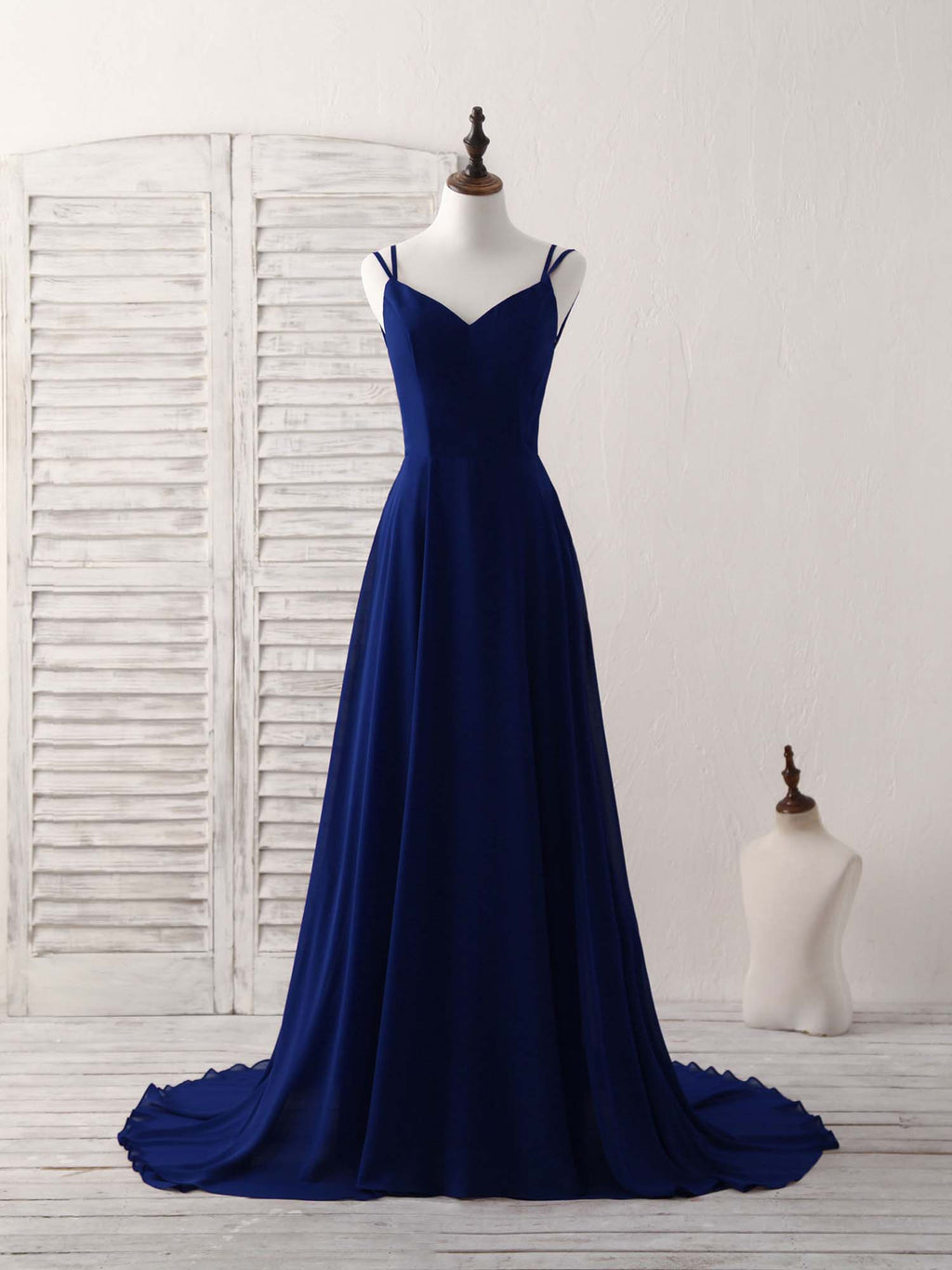 Simple Blue Chiffon Long Prom Dress Backless Blue Evening Dress Custom Size / Custom Color