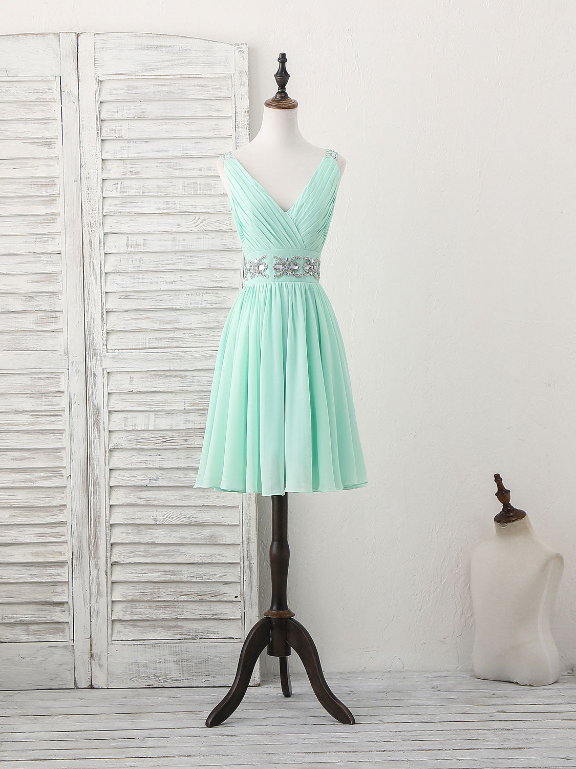 Green V Neck Chiffon Short Prom Dress, Green Homecoming Dress US 14 / Custom Color Green V Neck Chiffon Short Prom Dress, Green Homecoming Dress US 14 / Custom Color