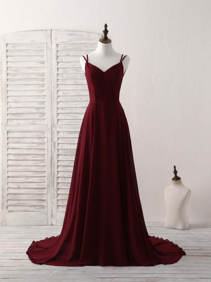 Simple Burgundy Chiffon Long Prom Dress Backless Evening Dress – shopluu