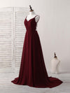 Simple Burgundy Chiffon Long Prom Dress Backless Evening Dress