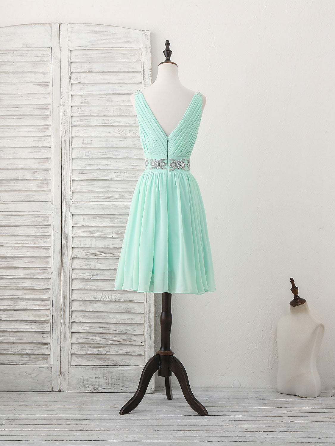 Green V Neck Chiffon Short Prom Dress, Green Homecoming Dress US 14 / Custom Color Green V Neck Chiffon Short Prom Dress, Green Homecoming Dress US 14 / Custom Color