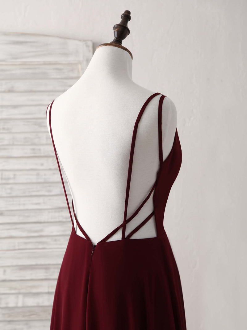 Simple Burgundy Chiffon Long Prom Dress Backless Evening Dress Custom Size / Burgundy Simple Burgundy Chiffon Long Prom Dress Backless Evening Dress Custom Size / Burgundy