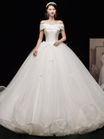 Ivory Off Shoulder Tulle Long Wedding Dress Ivory Bridal Gown