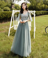 Green Tulle Lace Long Prom Dress, Green Tulle Lace Bridesmaid Dress