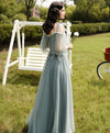 Green Tulle Lace Long Prom Dress, Green Tulle Lace Bridesmaid Dress