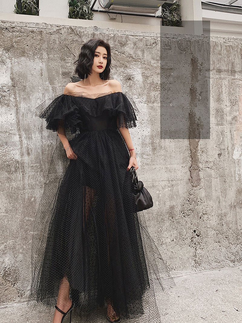 Black Tulle Long Prom Dress, Formal Dress Black Graduation Dresses shopluu Black Tulle Long Prom Dress, Formal Dress Black Graduation Dresses shopluu