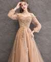 Champagne Tulle Lace Long Prom Dress Champagne Tulle Evening Dress