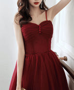 Simple Sweetheart Tulle Short Prom Dress Burgundy Homecoming Dress