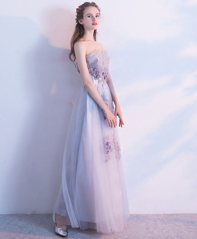 Gray Tulle Lace Long Prom Dress, Gray Tulle Evening Dress shopluu Gray Tulle Lace Long Prom Dress, Gray Tulle Evening Dress shopluu