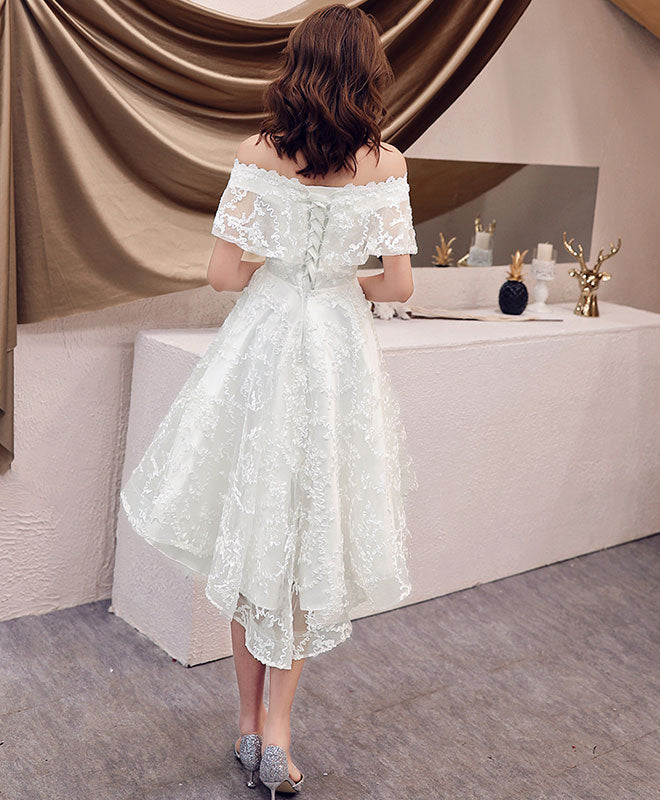 White Off Shoulder Lace Short Prom Dress Lace Homecoming Dress US 10 / White