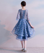 Blue V Neck Lace Short Prom Dress, Blue Lace Homecoming Dress